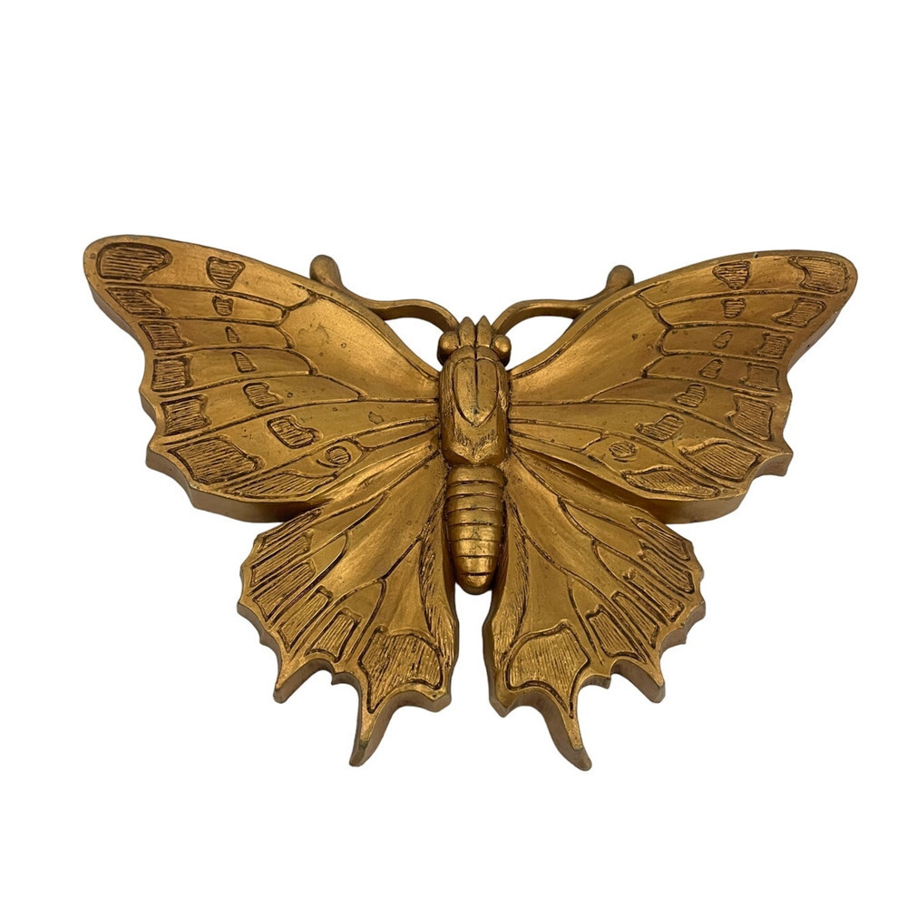VTG Homco Gold Plastic Butterfly Wall Hanging 1970s 6"‎ Wide